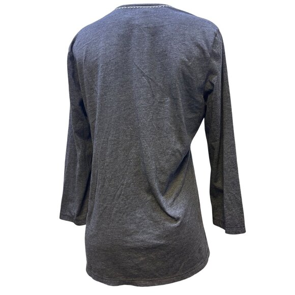 Johnny Was Embroidered Floral V-Neck Long Sleeve Gray Shirt M - Picture 2 of 6